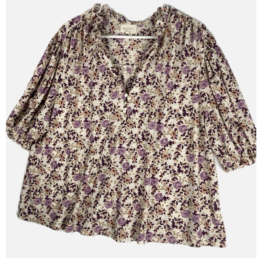 Melloday- Floral Paisley Print Blouse size 1X - Picture 3 of 14